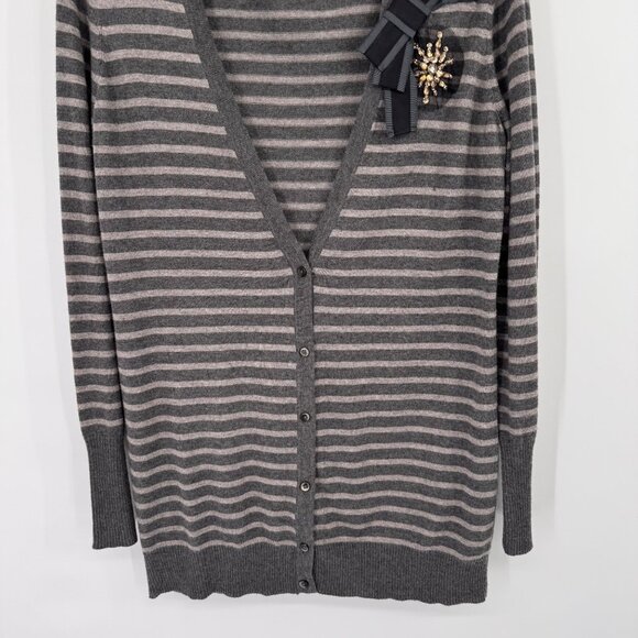 Ann Taylor LOFT Cardigan striped rhinestones Gray vneck sweater size large - Picture 5 of 14
